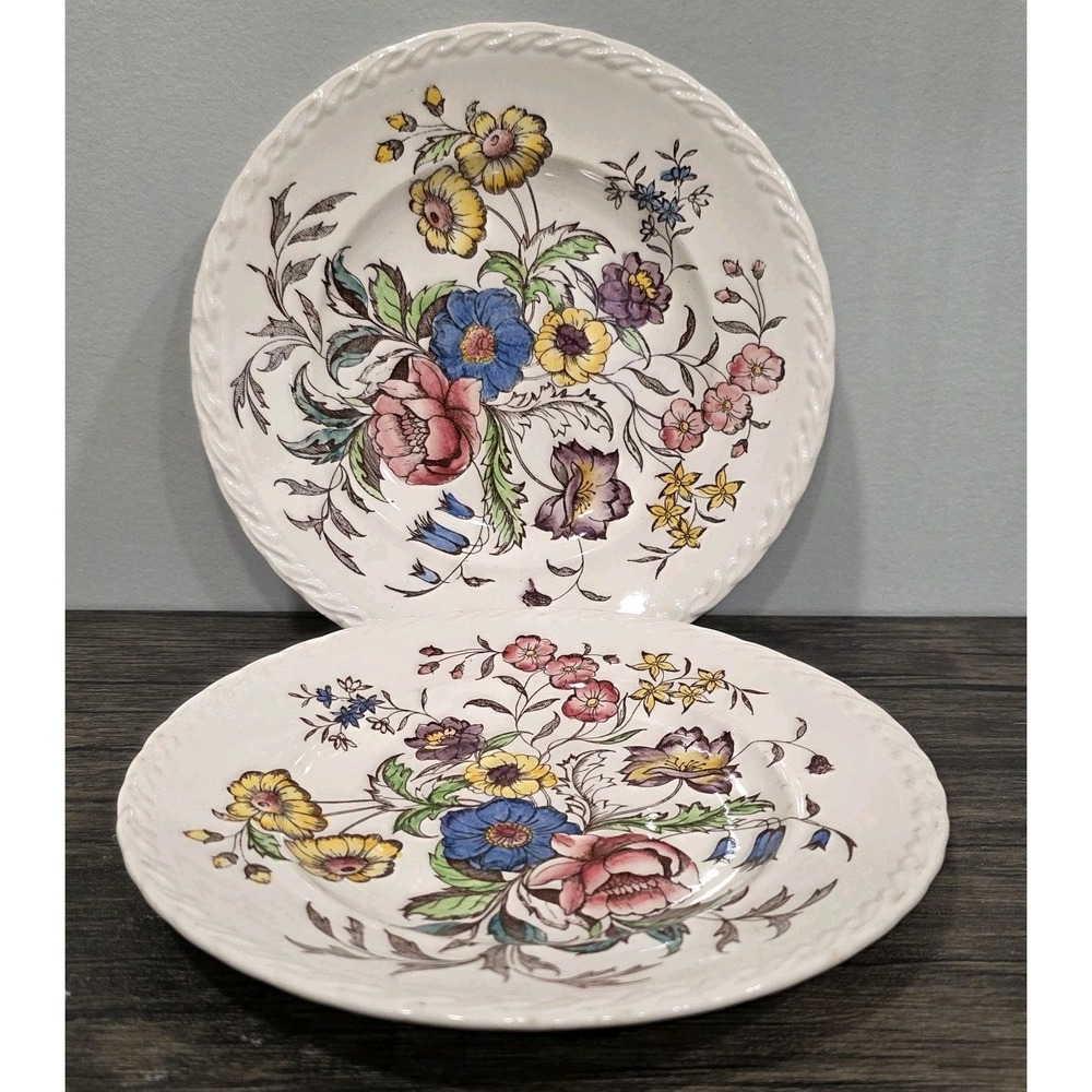 Vernon Kilns Pottery Chintz Bread‎ Plate 6.5" Hand Painted MCM Set Of 2 Vintage